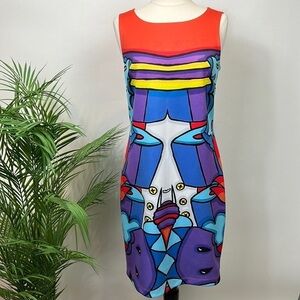 NWT Le Galeriste Dress Body Con Graphic Art Design Modern Colorful Modern Small